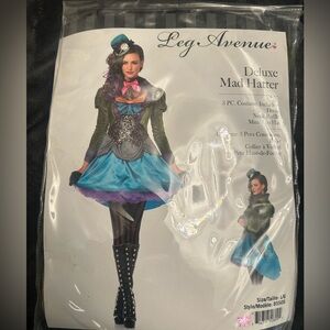 NWT- Leg Avenue Deluxe Mad Hatter Costume - Blue, Black, and Pink